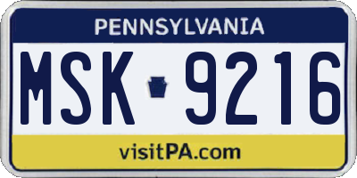 PA license plate MSK9216