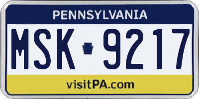 PA license plate MSK9217