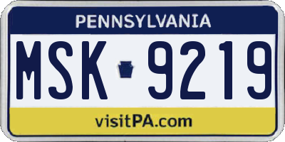 PA license plate MSK9219