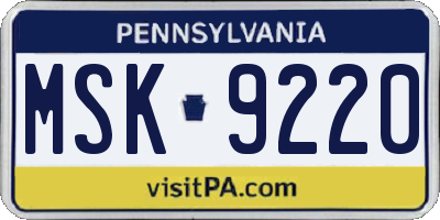 PA license plate MSK9220