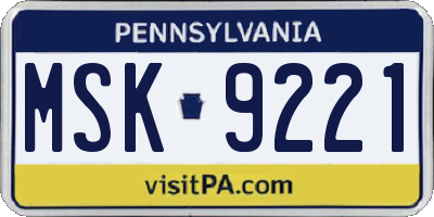 PA license plate MSK9221