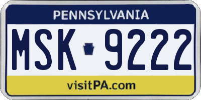 PA license plate MSK9222