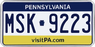 PA license plate MSK9223