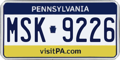PA license plate MSK9226