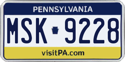 PA license plate MSK9228