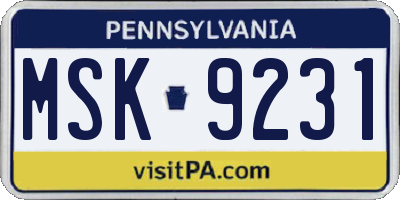 PA license plate MSK9231