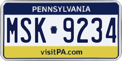 PA license plate MSK9234