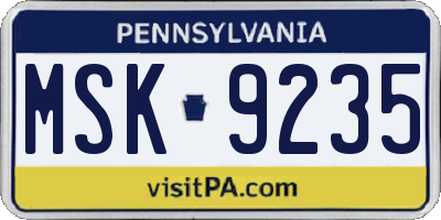 PA license plate MSK9235