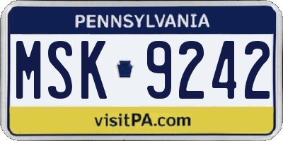 PA license plate MSK9242