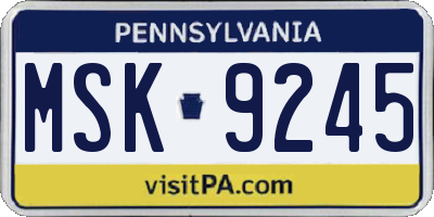 PA license plate MSK9245