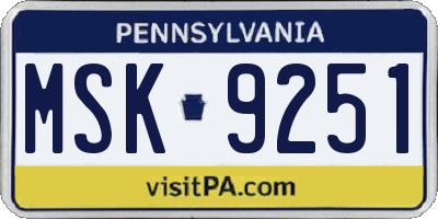 PA license plate MSK9251