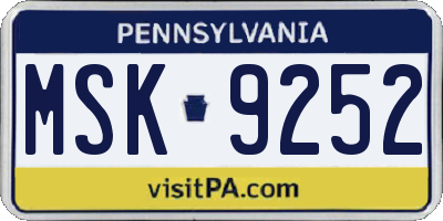 PA license plate MSK9252