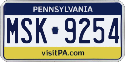 PA license plate MSK9254