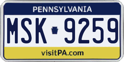 PA license plate MSK9259