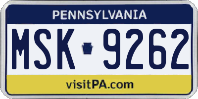 PA license plate MSK9262