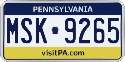 PA license plate MSK9265