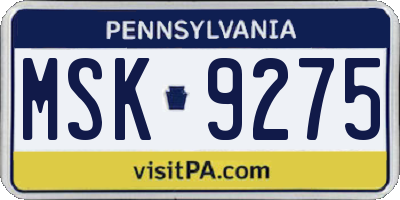 PA license plate MSK9275