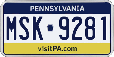 PA license plate MSK9281