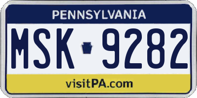 PA license plate MSK9282