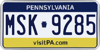 PA license plate MSK9285