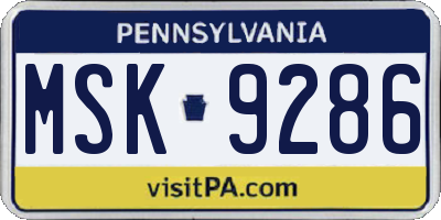PA license plate MSK9286