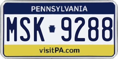 PA license plate MSK9288