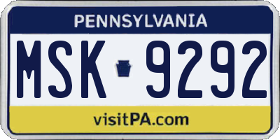 PA license plate MSK9292