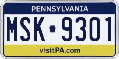 PA license plate MSK9301