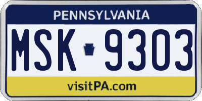 PA license plate MSK9303