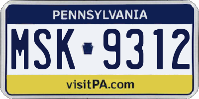 PA license plate MSK9312