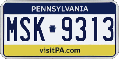 PA license plate MSK9313