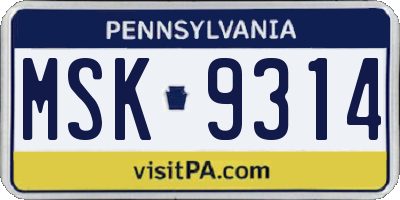 PA license plate MSK9314