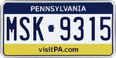 PA license plate MSK9315