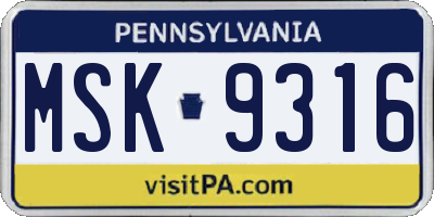 PA license plate MSK9316