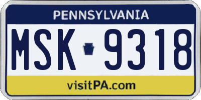 PA license plate MSK9318