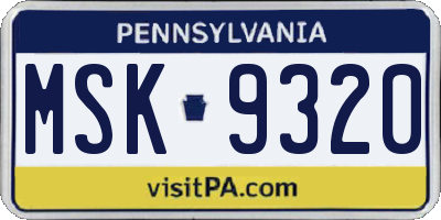 PA license plate MSK9320