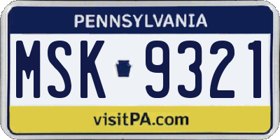 PA license plate MSK9321