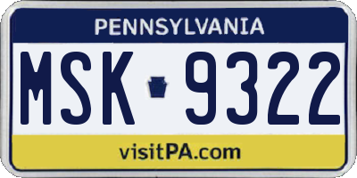PA license plate MSK9322