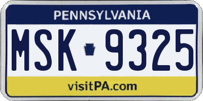 PA license plate MSK9325