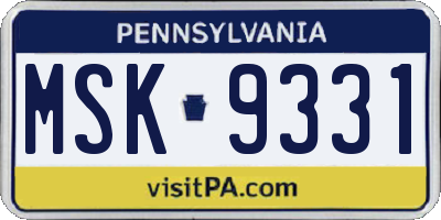 PA license plate MSK9331