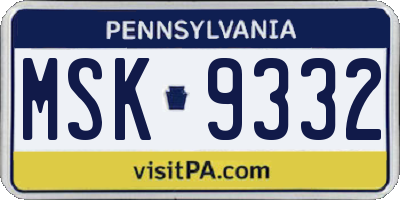 PA license plate MSK9332