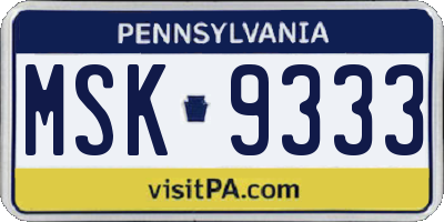 PA license plate MSK9333