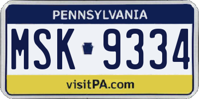 PA license plate MSK9334