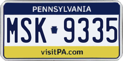 PA license plate MSK9335