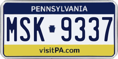 PA license plate MSK9337
