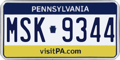 PA license plate MSK9344