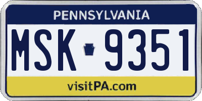 PA license plate MSK9351