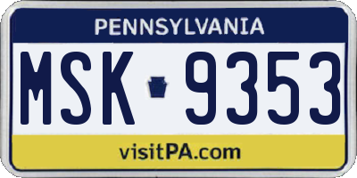 PA license plate MSK9353