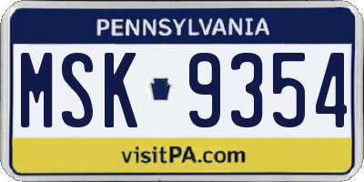 PA license plate MSK9354