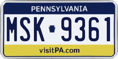 PA license plate MSK9361